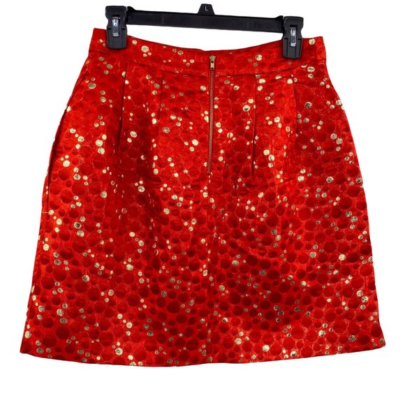 Lauren Moffatt Anthro crimson bubbles mini skirt size 4 red metallic gold pocket - Picture 5 of 11